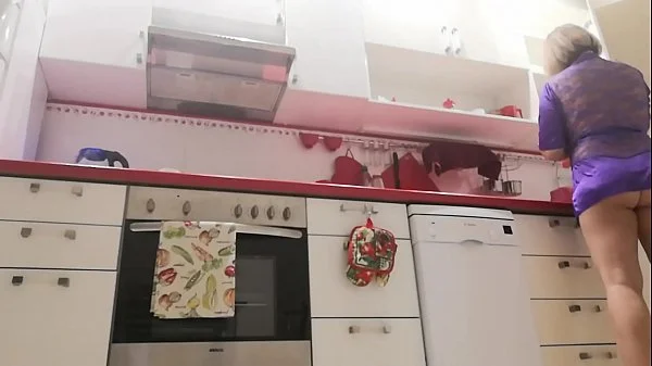 Stepson spy stepmom om the kitchen