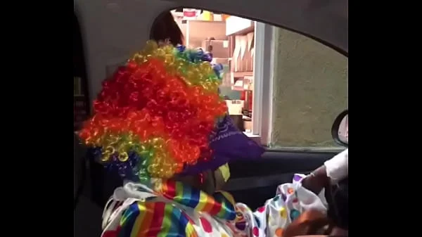 Clown gets dick sucked while ordering food