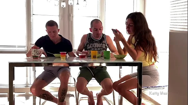 Sucked his friend's dick under the table until his wife sees