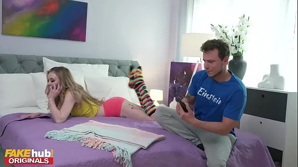 FAKEhub - Tiny teen gets super horny looking at her nude pictures and takes best friend out of the friendzone and straight into her ass