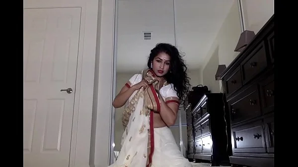 Desi Dhabi in Saree getting Naked and Plays with Hairy Pussy