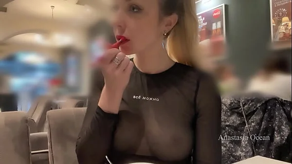 My nipples became hard under a see-through blouse in a crowded cafe.