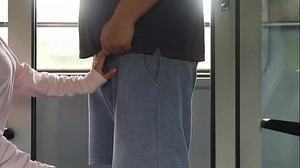 An unknown girl touches my dick in the train and then I jerk off in the bathroom.