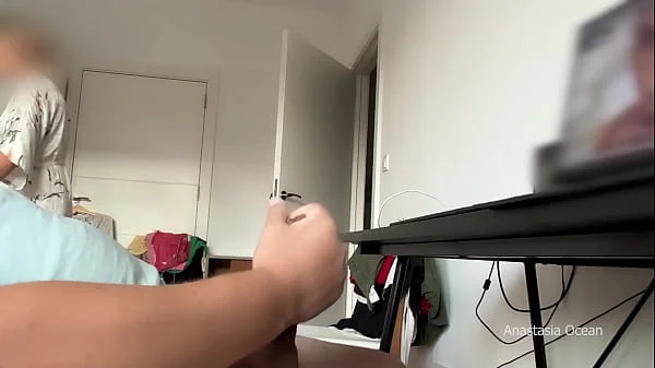 My stepmom caught my husband jerking and watching porn. She wanted to watch how he cum.