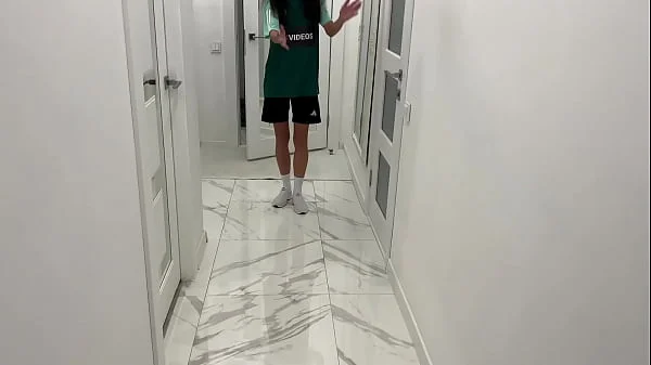 The recruiter of a football team picks up a young footballer in front of the stadium to fuck her