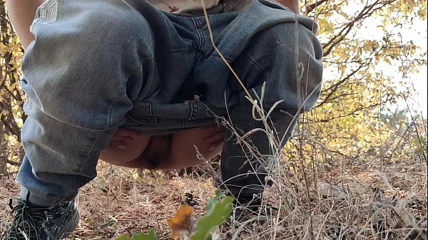 Redhead risky masturbate and pee in the forest 4K