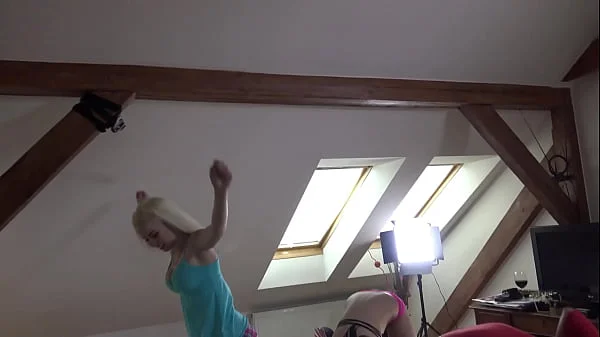 Sexy sluts at home do yoga and fitness stretching to flash their tits on try on haul party day