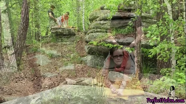 Brunette Hard Pussy Fuck Stranger Outdoor and Creampie in the Forest