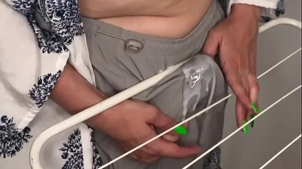 Massive Stepmother’s cock rubbing on clothes dryer while stepson watching