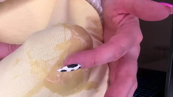 Stepson saw Stepmother’s Big Cumshot through pants in the office