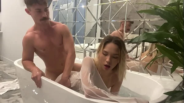 A toilet bitch swallows and impales her mini ass on a big dick