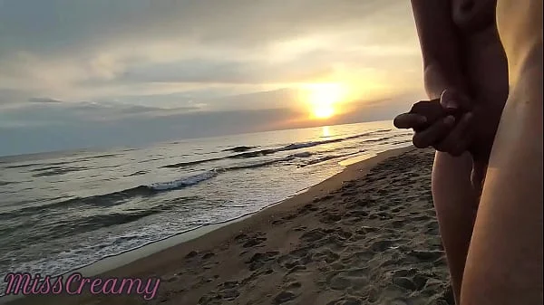 French Milf Blowjob Amateur on Nude Beach public to stranger with Cumshot 02 - MissCreamy