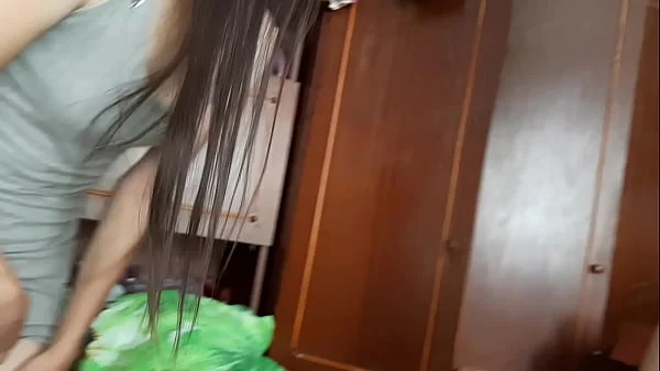 While my housekeeper washed the chandelier I watched her and masturbated - Lesbian illusion girls