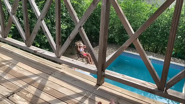 While my wife is tanning in the pool, my sister-in-law fucks me on the balcony
