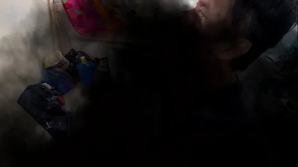 Unfaithful old man discovered by the woman fucking with the neighbor, and while he watches them he masturbates