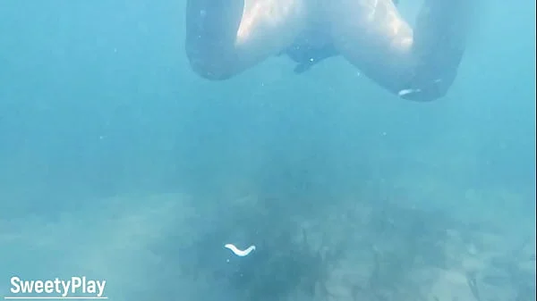 Underwater creampie while swimming after cum inside pussy