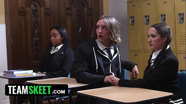 Goth Girl Wednesday Adams and Her Ebony Friend Get Fucked by a Classmate - Freya von Doom and Lilly Starfire