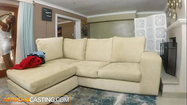 Sexy Ebony Teen Spread Open on Mature Agents Big Dick at Couch Casting