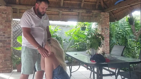 Creampie Fucking my best friends wife on the patio while he is at work