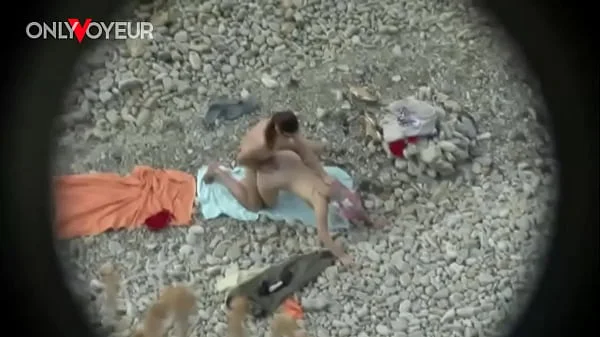 Beach Voyeur. Round booty babe getting full mouth of cum