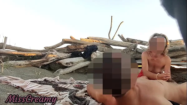 Public flashing in nude beach sucking and Cumshot of Big Cock in Front of Everyone - MissCreamy