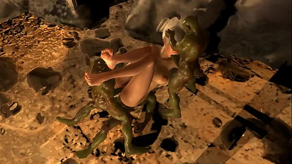 Goblins Gangbang a Hot Blonde Elf in Their Cave