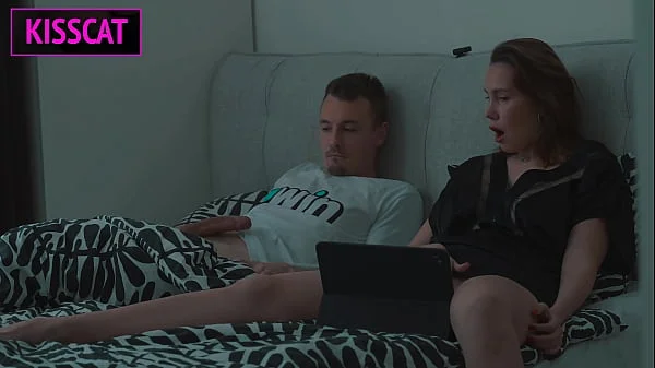 Step mom and Step son Watch Porn, Masturbate to Creampie Bliss in Share Bed Hotel Vacation