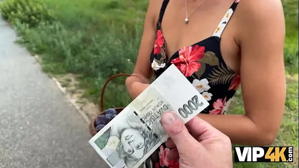 VIP4K. Pretty village girl was carrying some plums to her grandma and showed pussy to a stranger