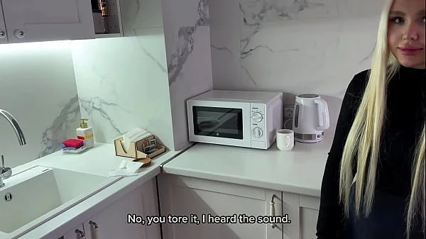 The young landlady in stockings hasn't had sex in a long time. I have to fuck her or give her the money.