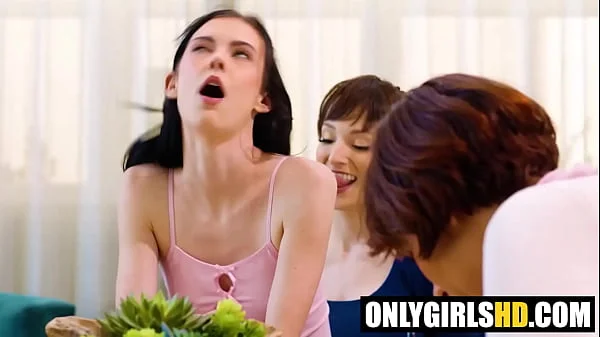 Secret Big Ass Fuck: Stepdaughter Rides Stepmom’s Strap-On Under Table!