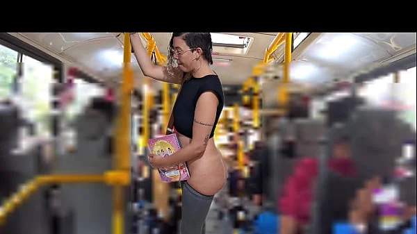 Slutty Student Gets Cumshot in Public on the Bus