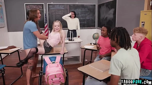 Girlfriend Haley Spades gangbanged by group of horny boys, Robby Apples, Elias Cash, Parker Sims, Mighty Dee, Axel Haze, and Leo Malone in class room!