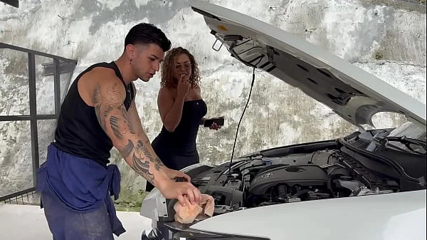 Horny Ebony MILF gets more than just her car fixed by mechanic Zack Whiter & Carla Morelli