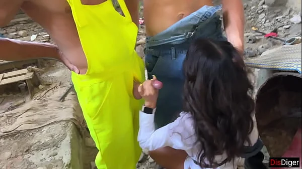 Hardcore Group Sex in an Abandoned House - 3 Guys and 1 Girl