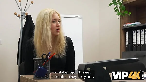 VIP4K. Teen blondie touched a cock for the first time...In the office