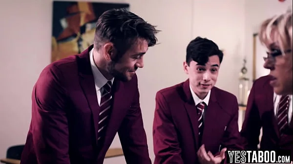 Horny students gangbang huge tits BBW mature teacher in classroom