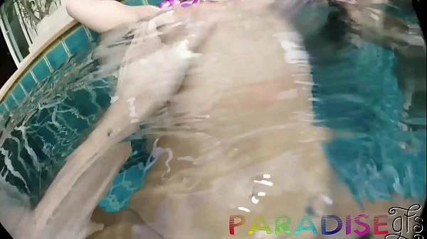 Paradise Gfs - Twins get naked and fucked in outdoor pool - Part 1