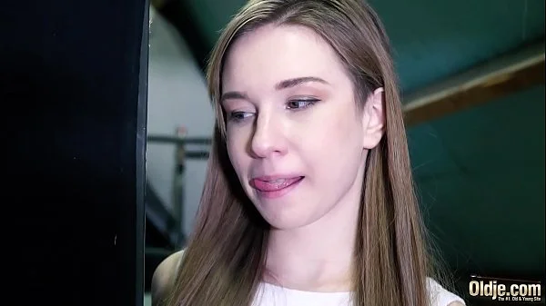 Sweet sexy teen caught fingering her pussy by grandpa and he fucks her tight pussy after a nice deepthroat blowjob