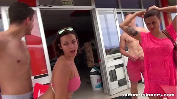 Chick goes all the way with the guys on their way home