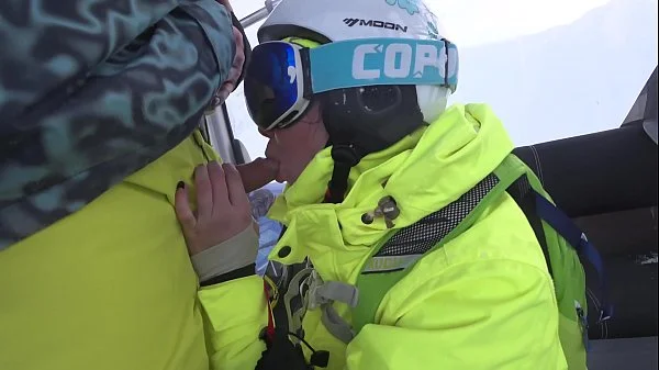 4K Public cumshot on mouth in ski lift Part 1, 2
