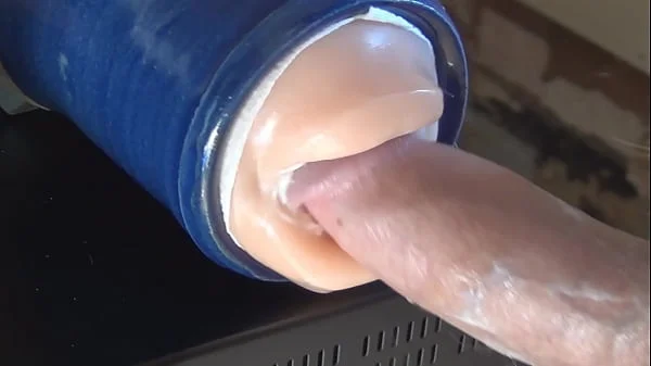 Playing with my new blowjob masturbator toy