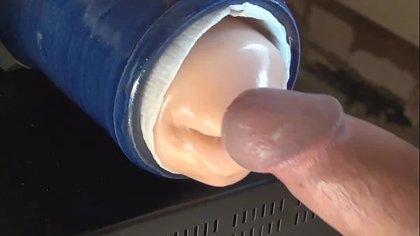 Playing with my new blowjob masturbator toy