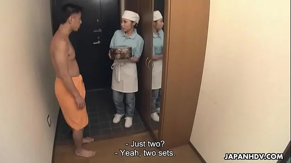 Japanese delivery girl, Lulu Kinouchi got nailed for mistake, uncensored