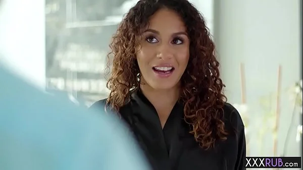 Sexy small tits brunette MILF massage a new client