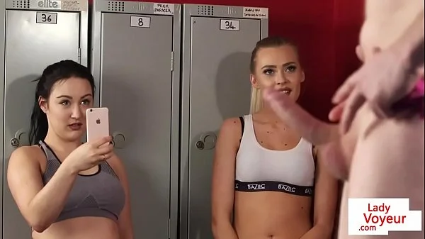 Voyeur gym duo film JOI in fitness lockerroom