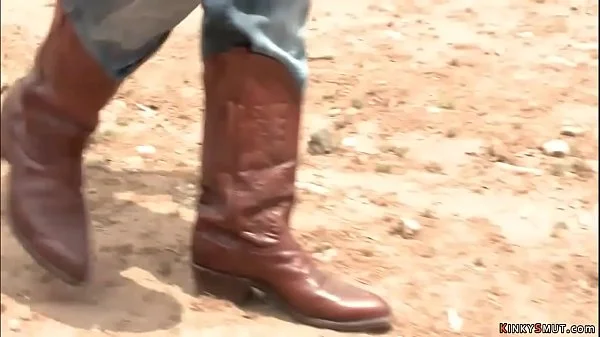 Cowboy rough bdsm fucks slut on ranch