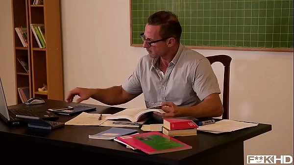 Lucy Heart rides teacher's & principal's cocks in XXX threesome