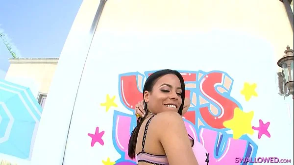 SWALLOWED Cuban hottie Luna Star swallows a big cock