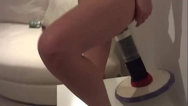 Young V inserts CAN AND HUGE DILDO up her vagina!
