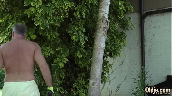 Amazing babe blowjob and hot deep pussy fucking with grumpy grandpa